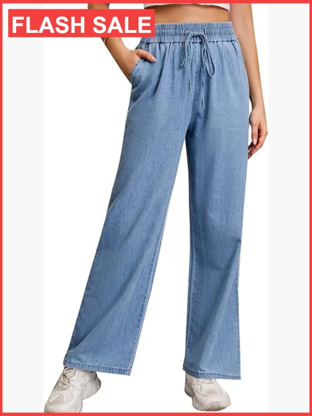 Women's Wide Leg High Waist Jeans Plus Size Elastic Waist Pull On Denim Pants
